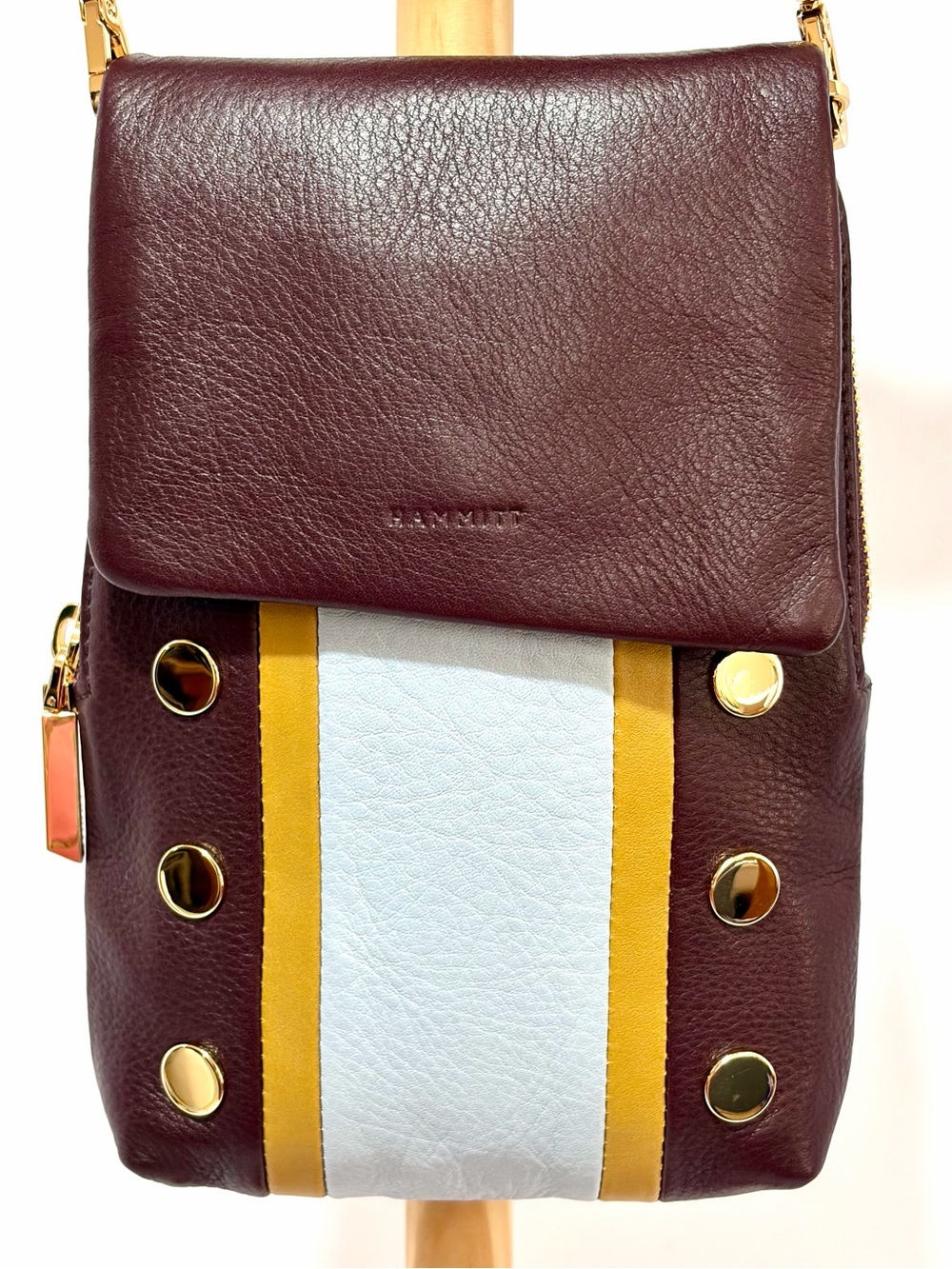 HAMMITT VIP Mini Mobile Crossbody Bag In Regatta Stripe/Shiny Gold Hardware NWT!